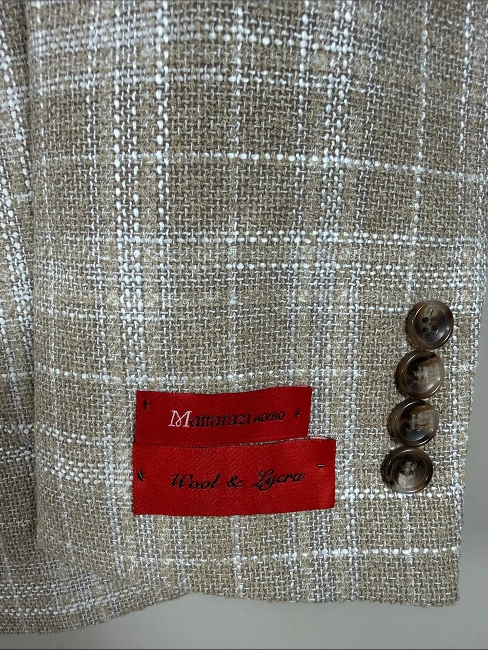Mattarazi Uomo Men's Beige Plaid Sport Coat - Classic Windowpane Blazer
